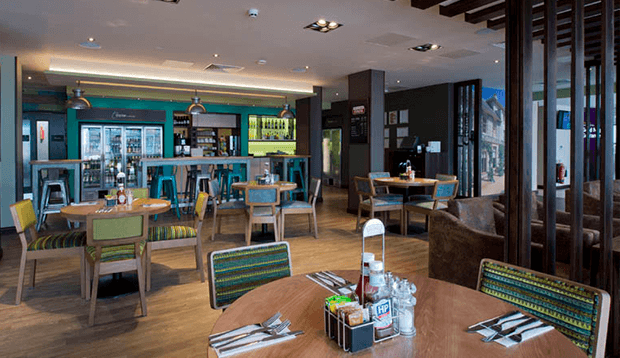 Restaurant area at Premier Inn London Orpington hotel