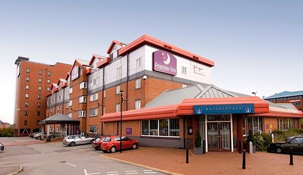 Exterior at Premier Inn Manchester Old Trafford hotel showing car park