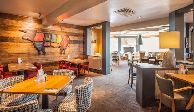 Beefeater restaurant area at Premier Inn Runcorn showing seating 