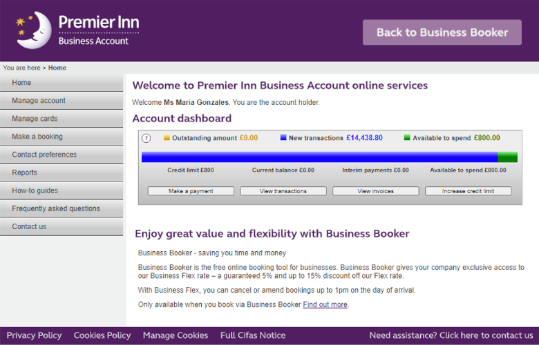 4. Using the Premier Inn Business Account portal (MMA)