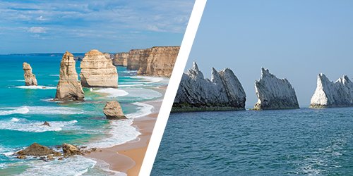 Twelve Apostles, Australia and The Needles, Isle of Wight 