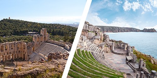 Odeon of Herodes Atticus, Athens and Minack Theatre, Cornwall  